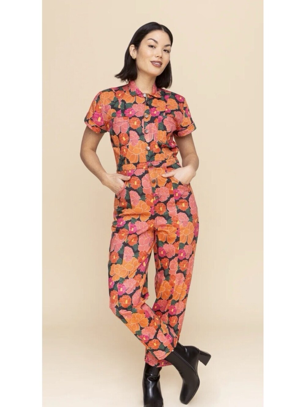 Mixed by NARSIN Women’s Classic Jumpsuit Ruby TS Tall Small Cotton Stretch Crop